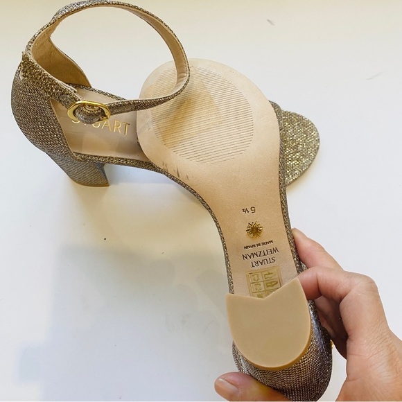 Stuart Weitzman Nudist Block 75 Gold Sandal - Picture 7 of 10